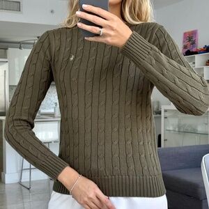 Polo Ralph Lauren Dark Green Cable-Knit Cotton Sweater